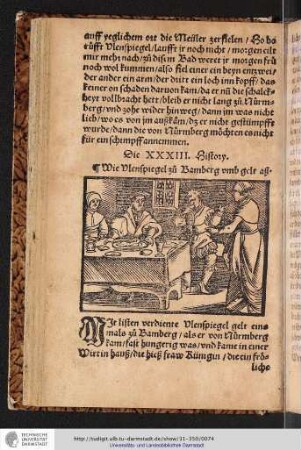 Die XXXIII. History Wie Vlenspiegel zu Bamberg vmb gelt aß