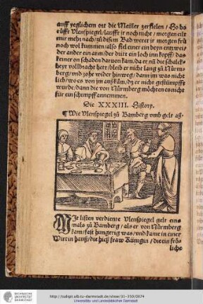 Die XXXIII. History Wie Vlenspiegel zu Bamberg vmb gelt aß