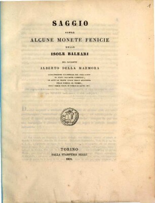 Saggio sopra alcune monete Fenicie delle isole Baleari