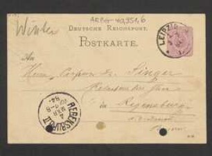 Brief von Georg Winter an Jakob Singer