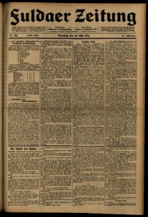 Erste Ausgabe vom Dienstag, den 20. Mai 1913.