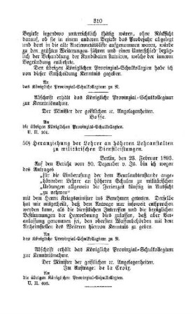 Heranziehung der Lehrer an höheren Lehranstalten zu militärischen Dienstleistungen : [D. Höhere Lehranstalten]