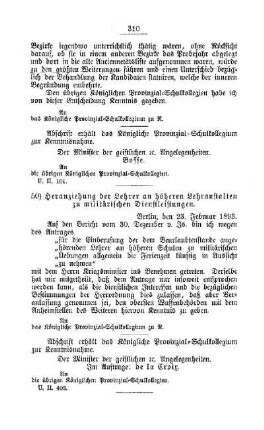 Heranziehung der Lehrer an höheren Lehranstalten zu militärischen Dienstleistungen : [D. Höhere Lehranstalten]