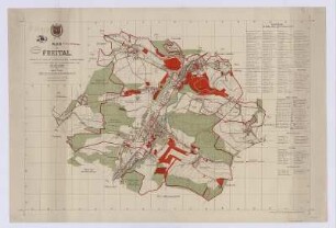 Stadtplan von Freital, 1:10 000, Lithographie, 1922 : Plan von Freital / bearbeitet ... durch ... Otto Flach. - Nachtr. 1922. - 1:10 000. - Dresden : Großkopf , 1922. - 1 Kt. : mehrfarb. Lithogr. ; 90 x 60 cm