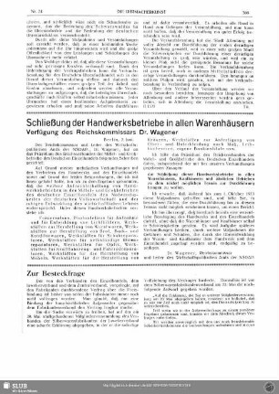 Schließung der Handwerksbetriebe in allen Warenhäusern
