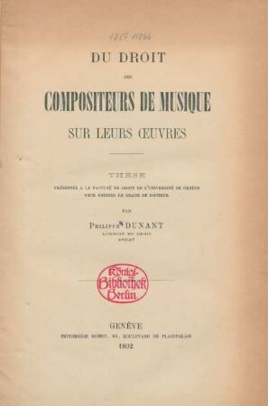 Du droit des compositeurs de musique sur leurs œuvres