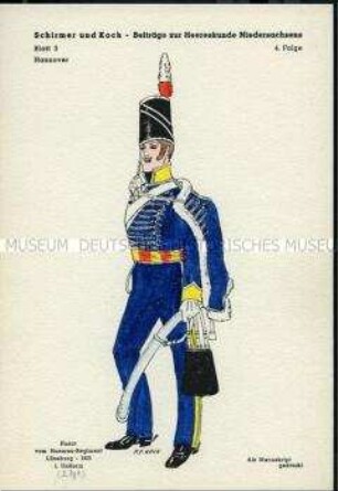 Uniformdarstellung, Gemeiner des 2. Husaren-Regiments Lüneburg, Kurfürstentum Hannover, 1813.