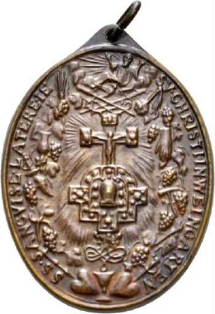 Wallfahrtsmedaille des Klosters Weingarten mit heiligen Benedikt und Reliquiar, nach 1930