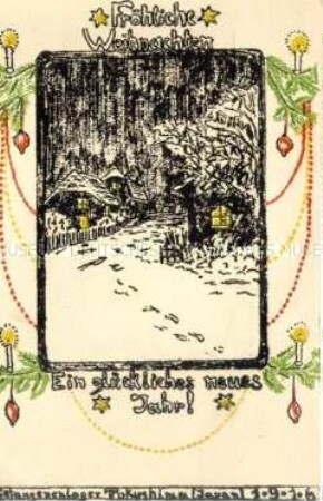 Handgefertigte Weihnachtskarte aus einem japanischen Kriegsgefangenenlager
