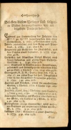 Bei eben diesem Verleger sind folgende Bücher herausgekommen ...