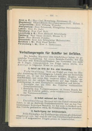 Verhaltungsregeln für Schiffer bei Unfällen.