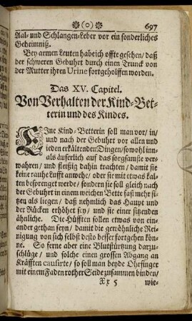 Das XV. Capitel. Von Verhalten der Kind-Betterin und des Kindes.