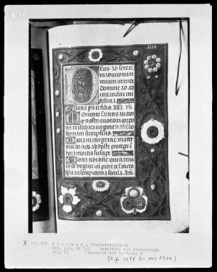 Gebetbuch mit Kalendarium — Initiale D(eus) und Vollbordüre, Folio 79recto