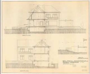 Garten Kurt Herrmann, Berlin-Frohnau: Wohnhaus: 3 Schnitte 1:50 (Zeichnung des Architekten)