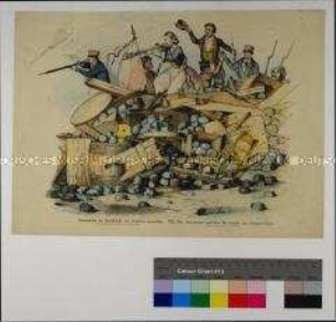Zu den Ereignissen in der Pfingstwoche 1848 in Prag: Blatt VII, Die Amazone auf der Barrikade am kleinen Ring