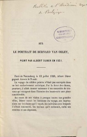 Sur le portrait de Bernard van Orley, peint par Albert Dürer en 1521