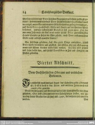 Vierter Abschnitt. Vom Hochfürstlichen Oberamt und weltlichen Bedienten