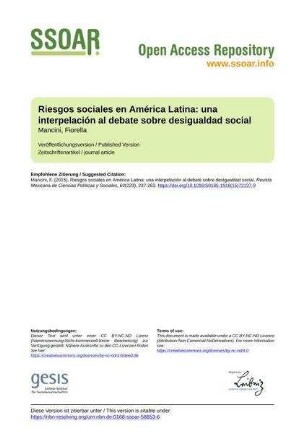 Riesgos sociales en América Latina: una interpelación al debate sobre desigualdad social