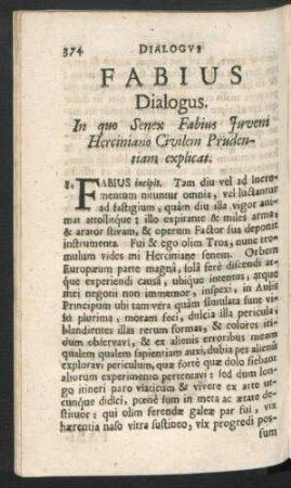Fabius Dialogus. In quo Senex Fabius Iuveni Herciniano Civilem Prudentiam explicat.