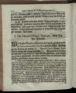 I. De Hæmorrhagia Narium, vom Nasen- Bluten.