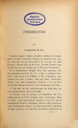 Commentaire sur l'Évangile de Saint Luc, 1