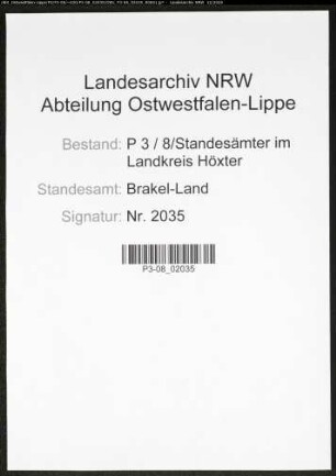 Sterberegister Standesamt Brakel-Land