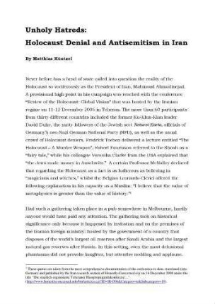 Unholy hatreds : Holocaust denial and antisemitism in Iran
