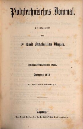 Polytechnisches Journal. 203. 1872 = 5. Reihe Bd. 3