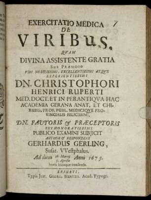 Exercitatio Medica De Viribus