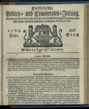 43tes Stueck, Montag den 23ten October 1769