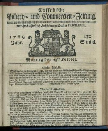 43tes Stueck, Montag den 23ten October 1769