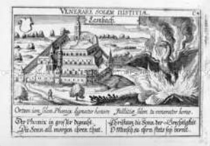 Lambach, Ansicht mit Szene (aus Fürst, Sciographia Cosmica, Nr. C 4)