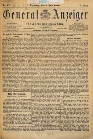 General-Anzeiger für Fürth und Umgebung : (Fürther neueste Nachrichten) ; (Fürther Abendzeitung) ; unabhängige Zeitung für jedermann. 1890,7/12 = Jg. 26