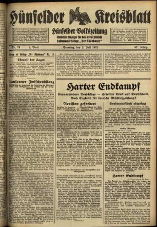 Erste Ausgabe vom Samstag, den 02. Juli 1932.