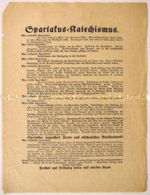 Anonymes antikommunistisches Flugblatt gegen Spartakus als Urheber von Lüge, Streik, Terror und Menschenmord mit dem Ziel des Sozialismus - Eintreten für Erhalt der Revolutionserrungenschaften in Ruhe, Ordnung und Frieden