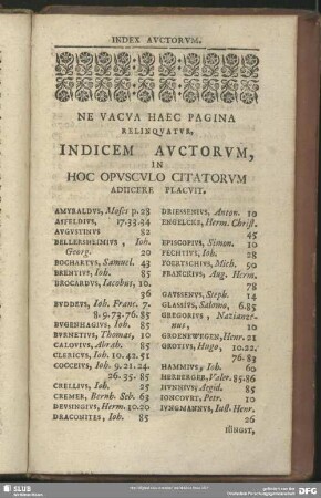Ne Vacua Haec Pagina Relinquatur, Inicem Auctorum, In Hoc Opusculo Citatorum Adiicere Placuit