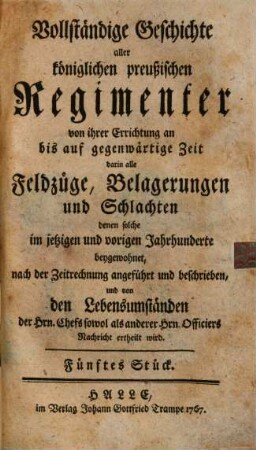 Geschichte und Nachrichten von dem königl. preuß. Fuselierregimente von Brietzke ...