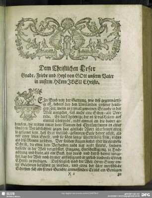 [Vorrede] Dem Christlichen Leser Gnade, Friede und Heyl von Gott unserm Vater in unserm Herrn Jesu Christo