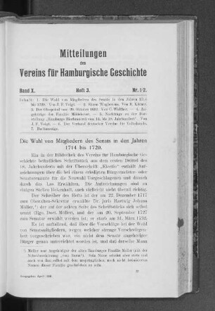 Die Wahl von Mitgliedern des Senats in den Jahren 1714 bis 1729.