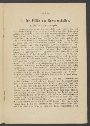 III. Die Politik der Gewerkschaften