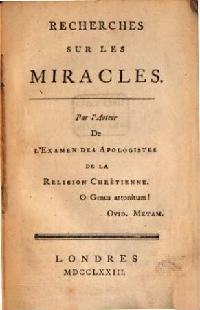 Recherches sur les miracles