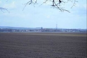 Blick über Acker zum Ort