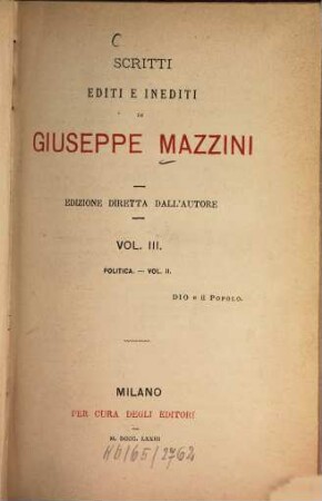 Scritti editi e inediti, 3.. Politica ; 2