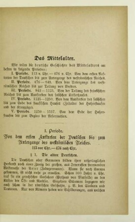 I. Periode. Von dem ersten Auftreten der Deutschen bis zum Untergange des weströmischen Reiches. 113 vor Chr.-476 nach Chr.