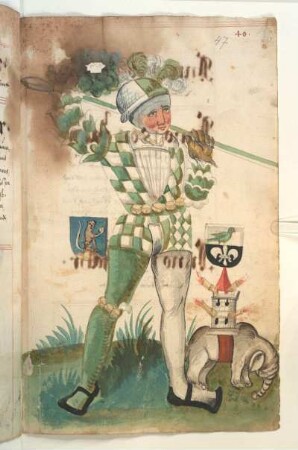 Schembartläufer mit Wappen und Hölle: Kampfelefant, 1503