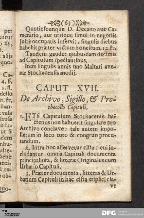 Caput XVII. De Archivo, Sigillo, & Prothocollo Capituli.