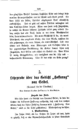 Lehrprobe über das Gedicht "Hoffnung" von Geibel : (Entwurf für die Oberstufe)