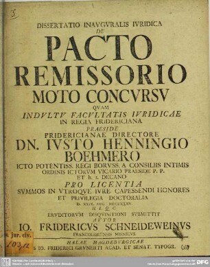 Dissertatio Inavgvralis Ivridica De Pacto Remissorio Moto Concvrsv