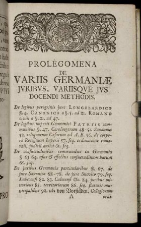 Prolegomena De Variis Germaniæ Juribus, Variisque Jus Docendi Methodis.