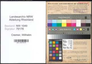 Entnazifizierung Wilhelm Cremer , geb. 13.12.1909 (Anwalt)